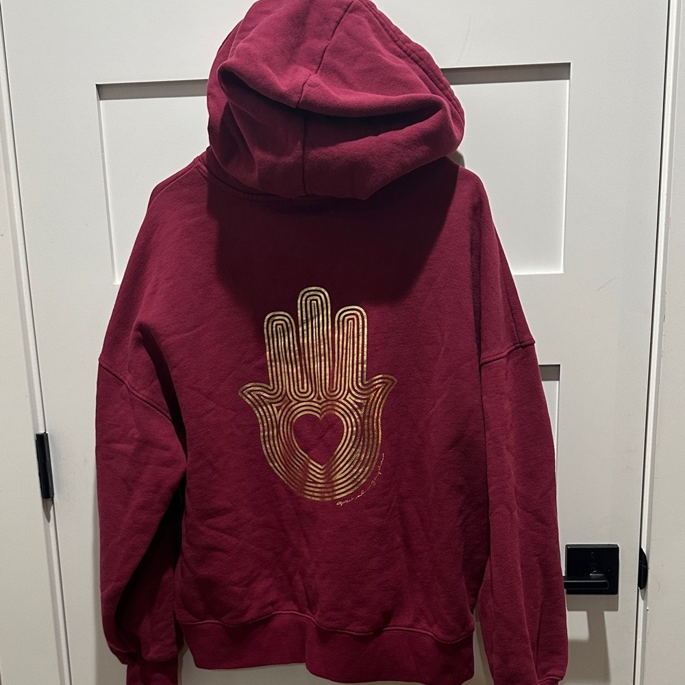 Spiritual Gangster Maroon Hoodie with Gold Heart Hand Design